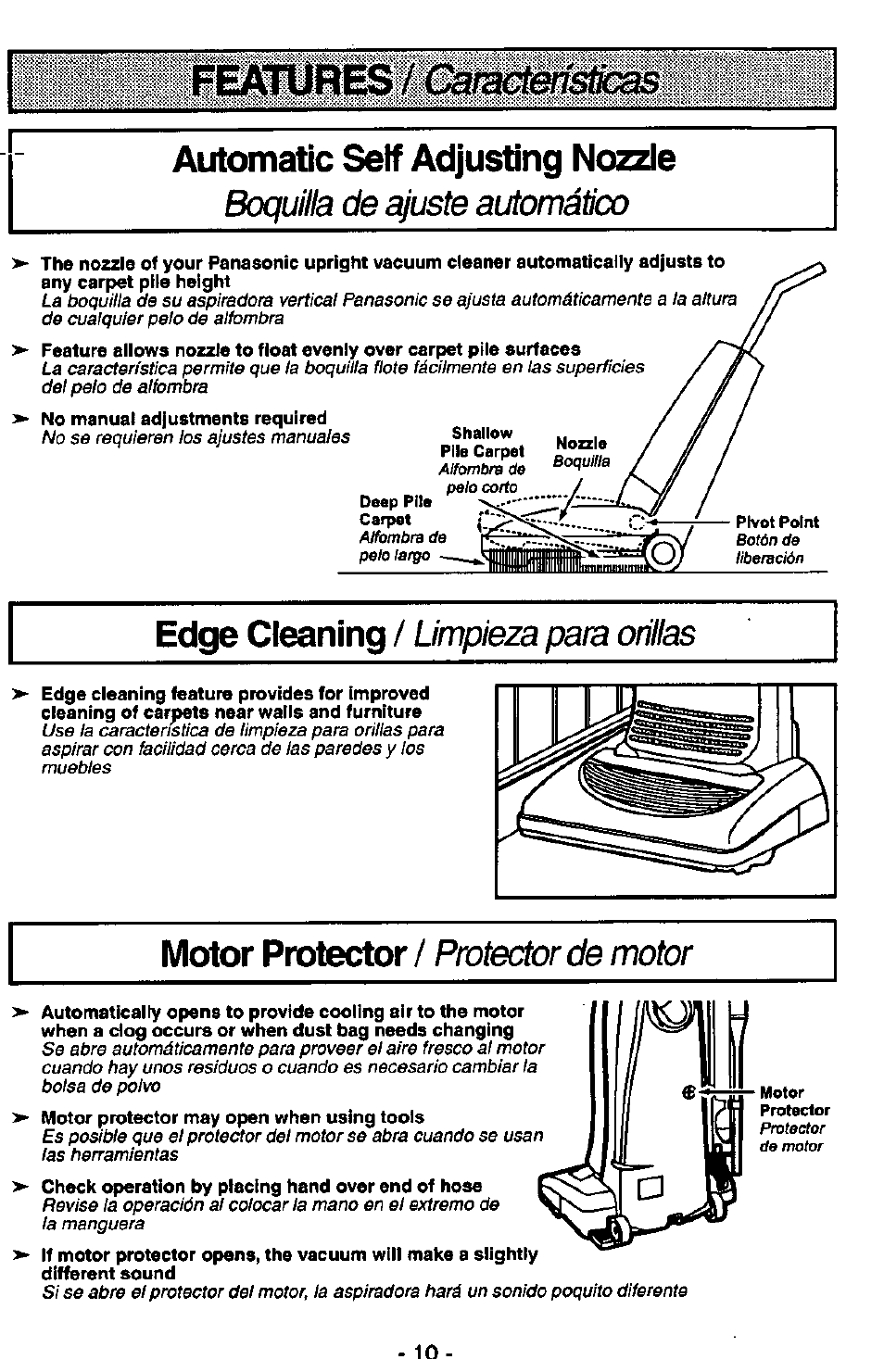 Automatic self adjusting nozzle, Boquilla de ajuste automático | Panasonic QUICKDRAW MC-V5750 User Manual | Page 10 / 24