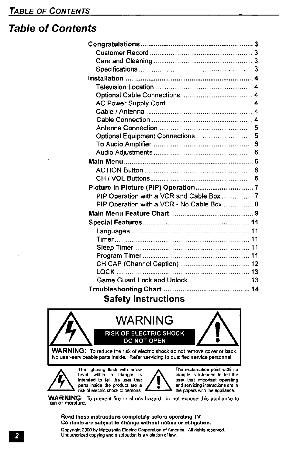 Panasonic CT-2771S User Manual | Page 2 / 32
