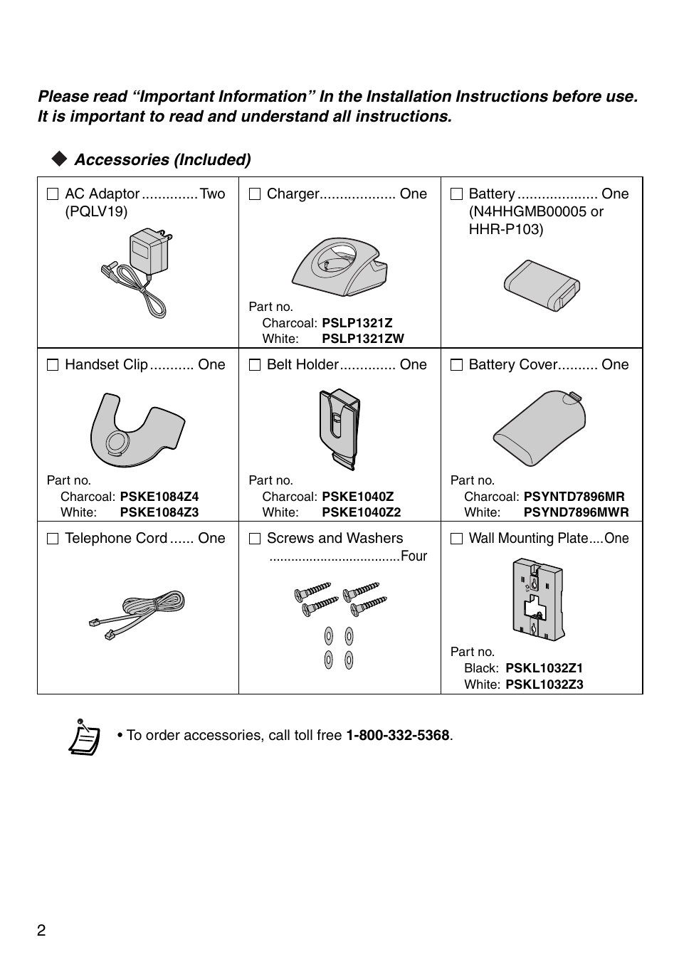 Accessories (included) | Panasonic KX-TDA50 User Manual | Page 2 / 40
