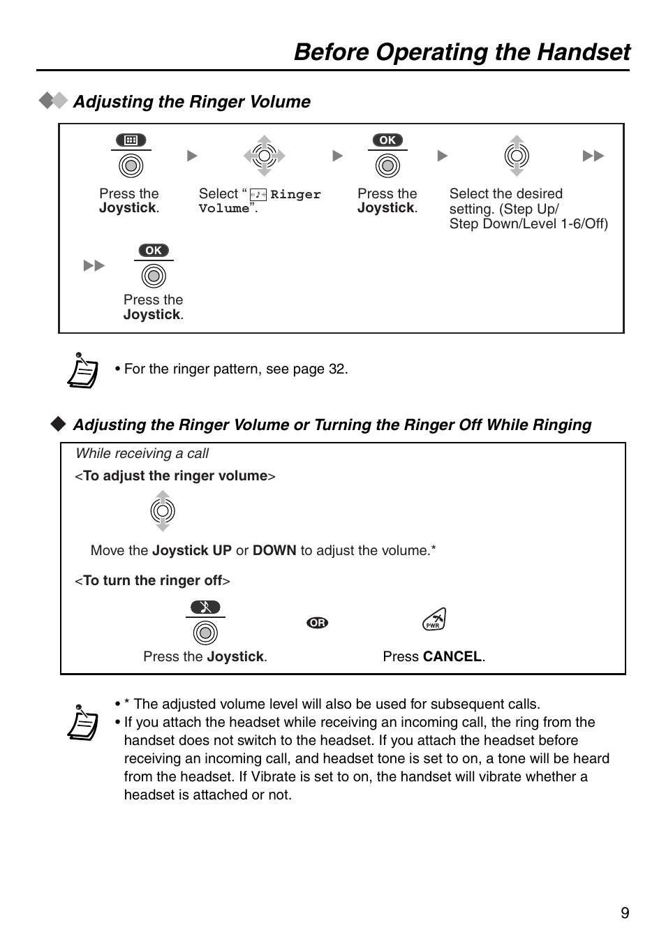 Adjusting the ringer volume, Before operating the handset | Panasonic KX-TDA50 User Manual | Page 9 / 40