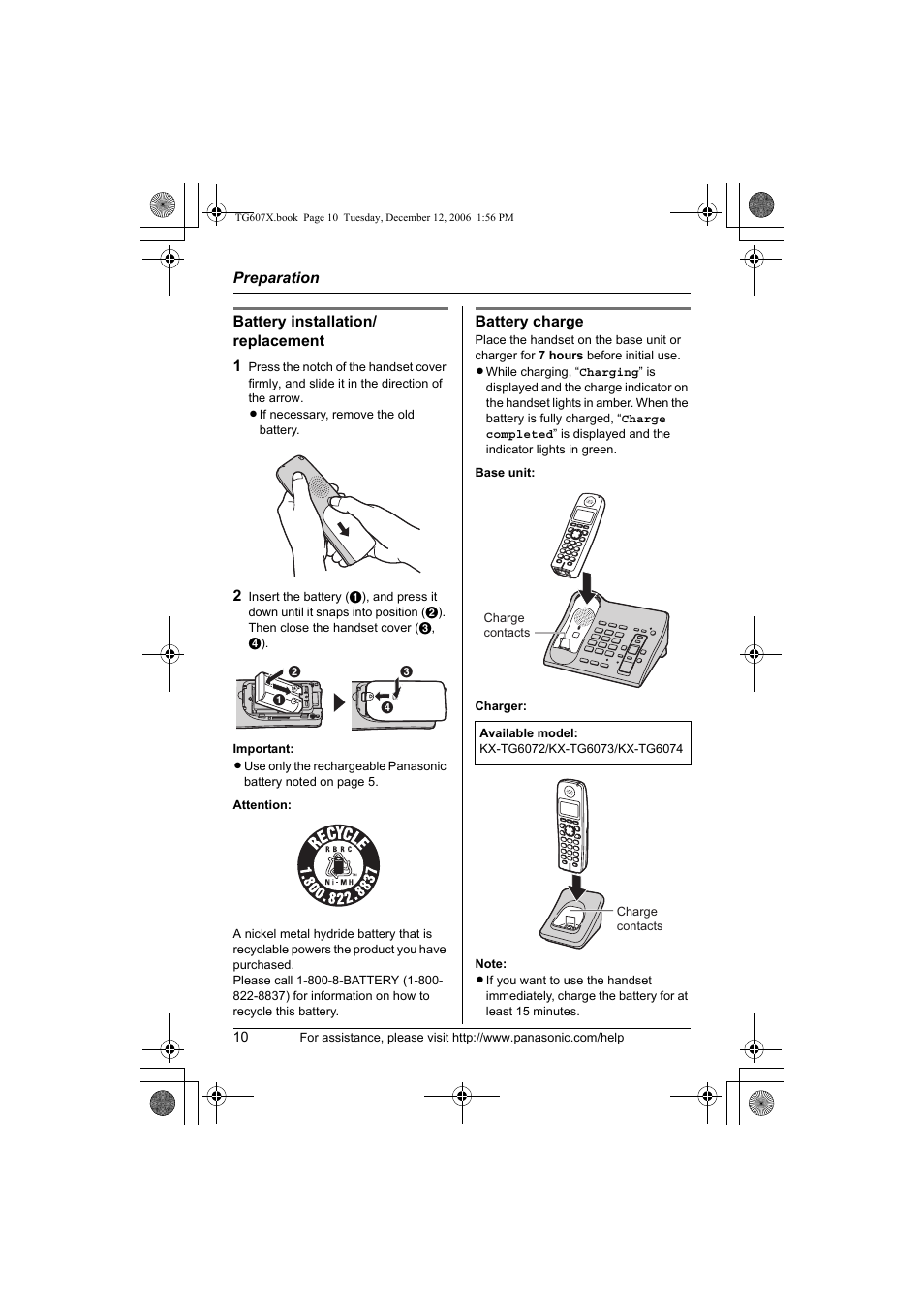 Panasonic KX-TG6073 User Manual | Page 10 / 56