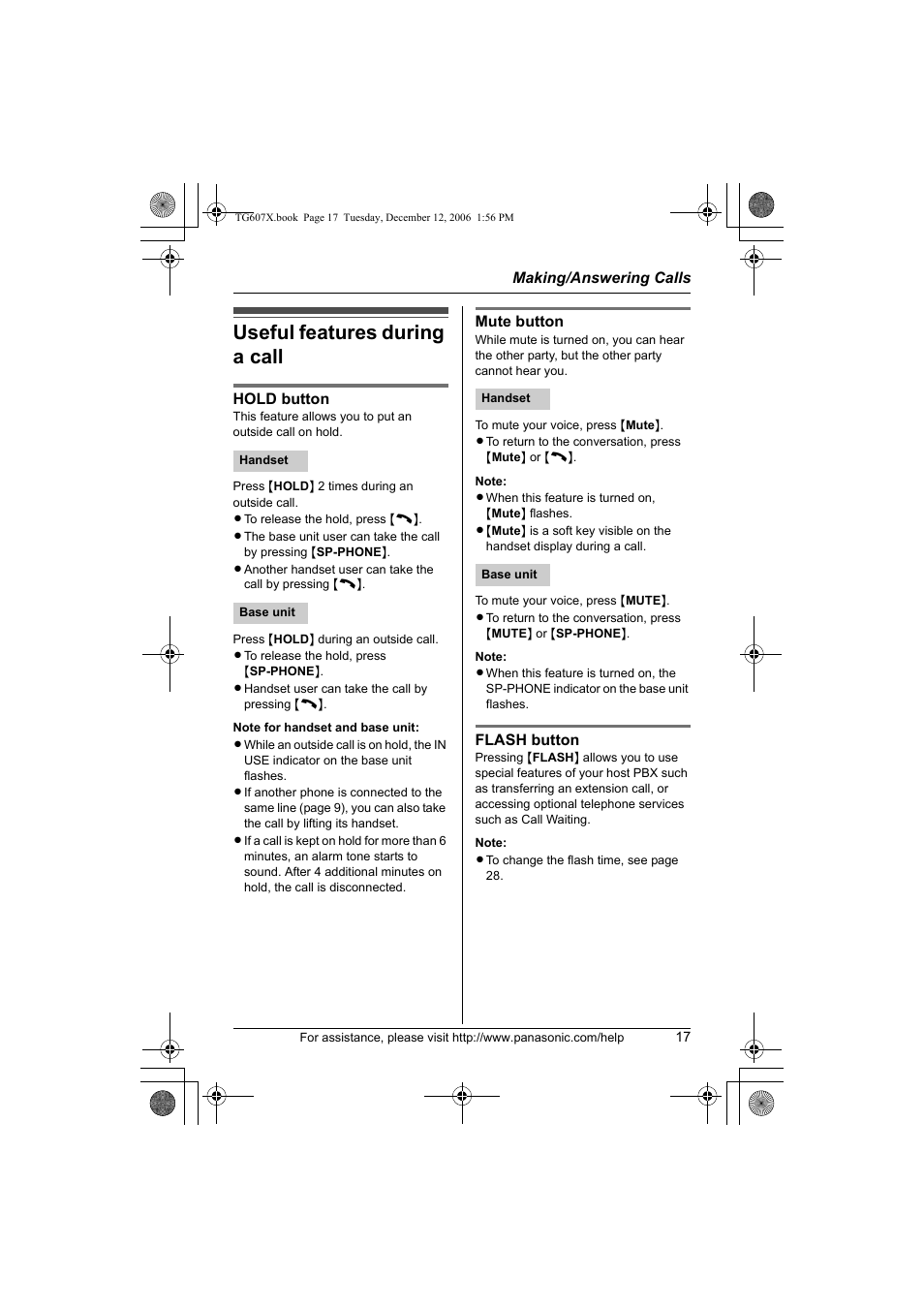 Useful features during a call | Panasonic KX-TG6073 User Manual | Page 17 / 56