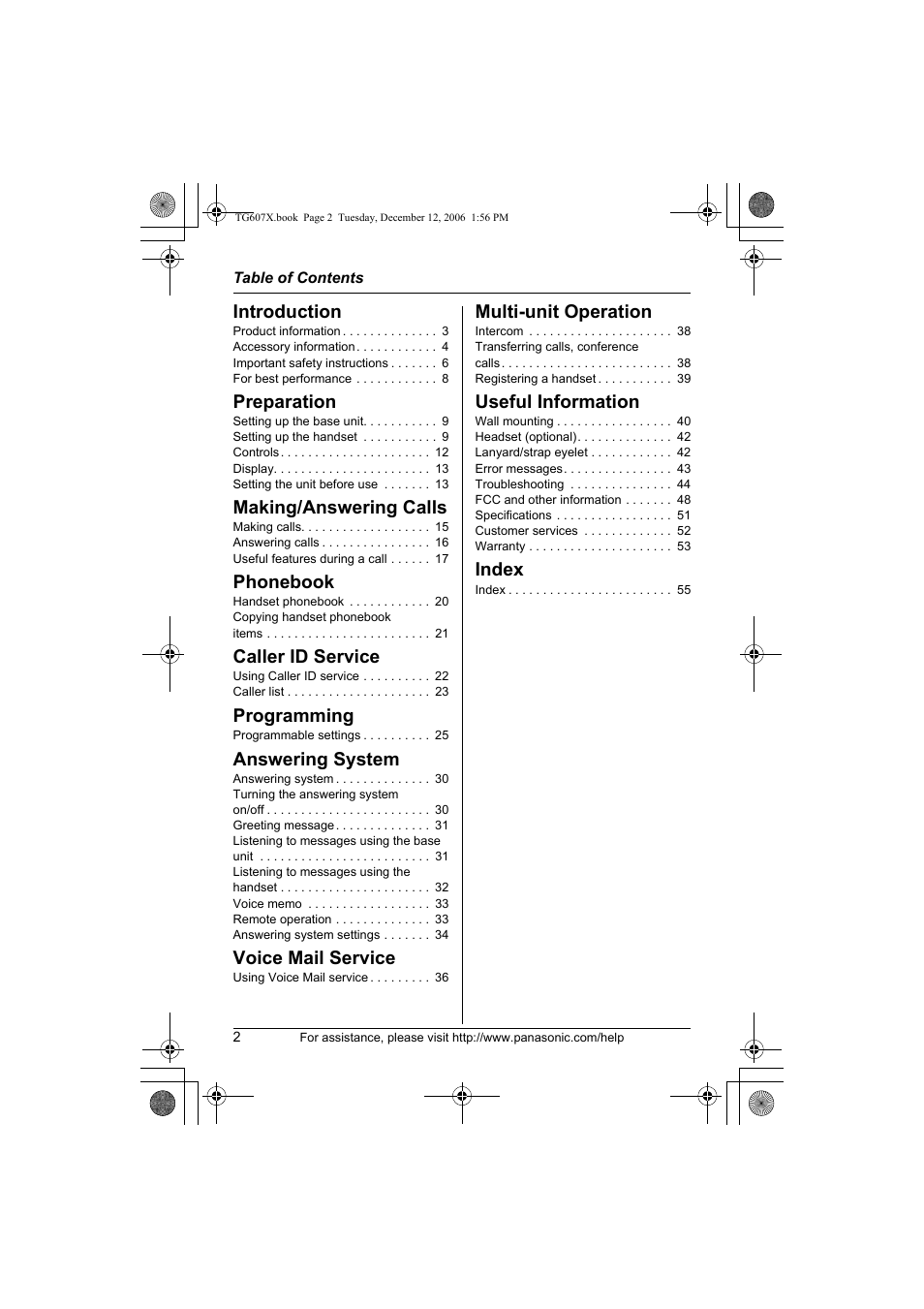 Panasonic KX-TG6073 User Manual | Page 2 / 56