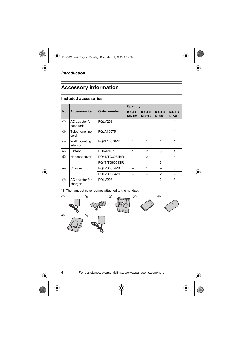 Accessory information | Panasonic KX-TG6073 User Manual | Page 4 / 56