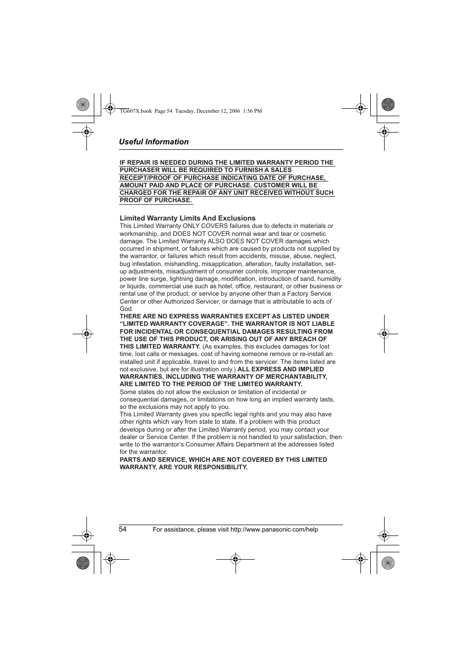 Panasonic KX-TG6073 User Manual | Page 54 / 56