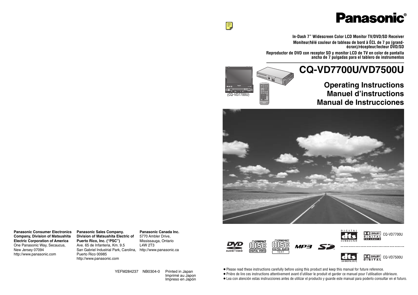 Panasonic CQ-VD7700U User Manual | 44 pages