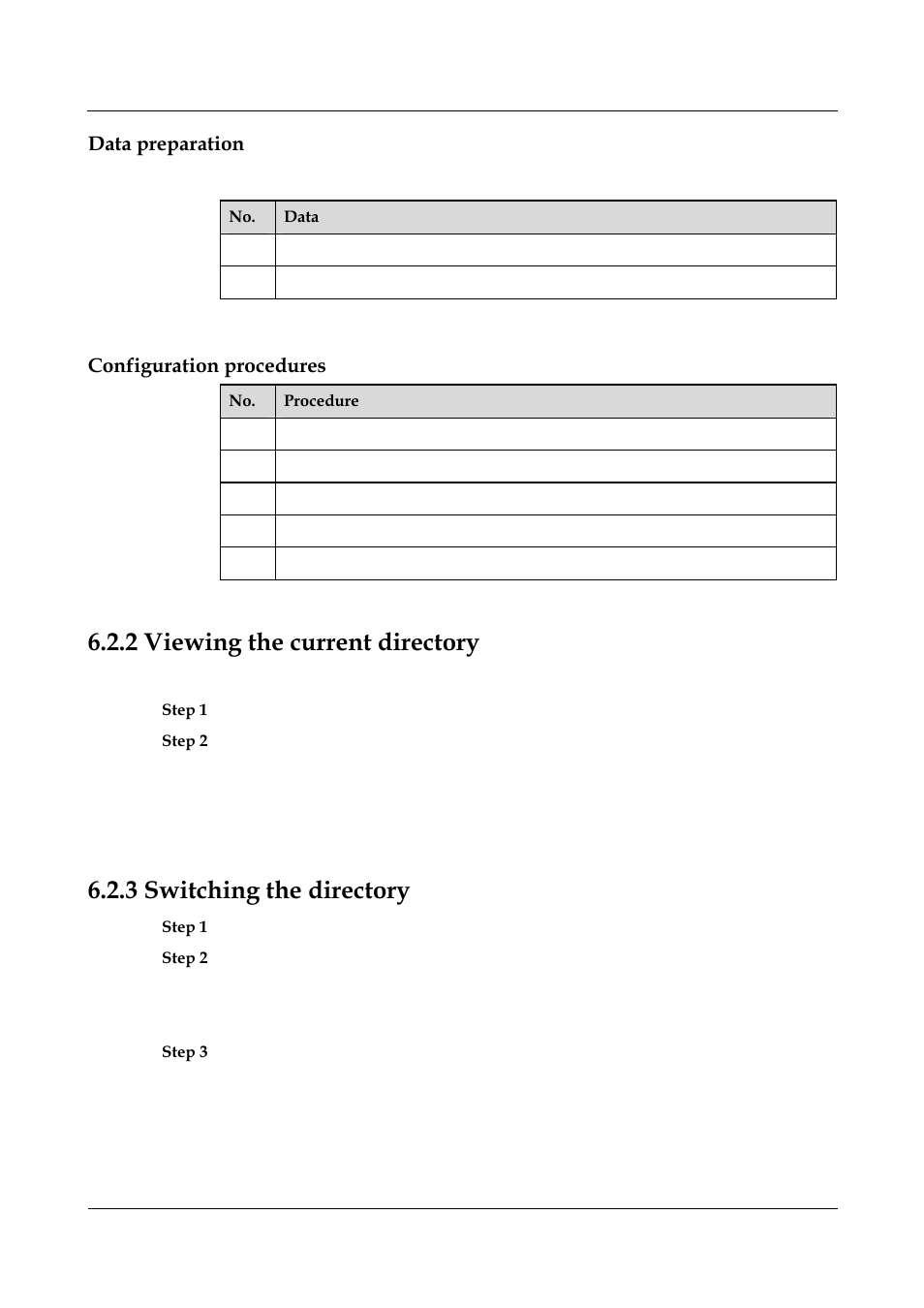Data preparation, Configuration procedures, 2 viewing the current directory | 3 switching the directory, 2 viewing the current directory -3, 3 switching the directory -3 | Panasonic NN46240-501 User Manual | Page 115 / 237