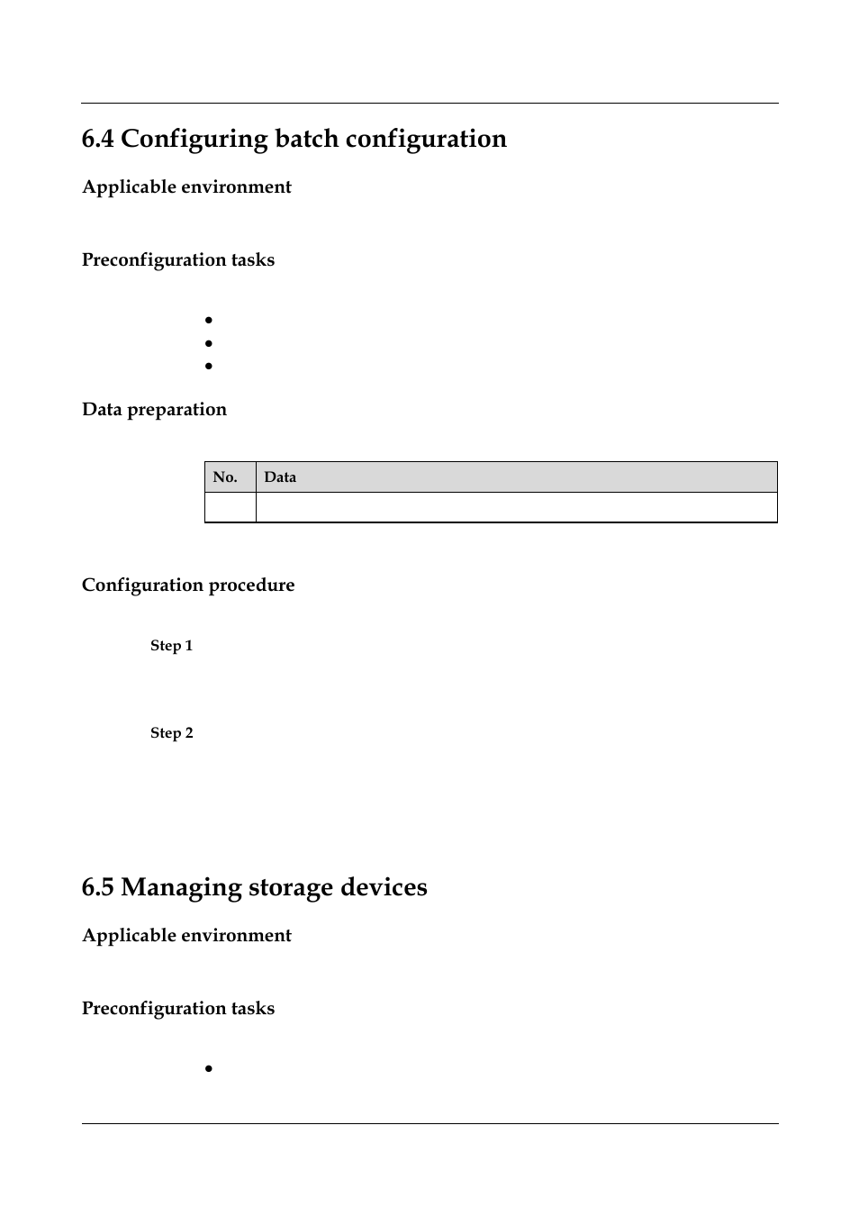 Applicable environment, Preconfiguration tasks, Data preparation | Configuration procedure, 2 managing directorie, 3 managing files, 4 configuring batch configuration, 5 managing storage devices | Panasonic NN46240-501 User Manual | Page 120 / 237