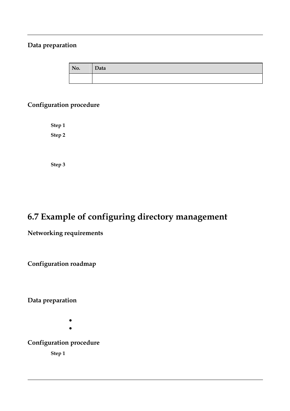 Data preparation, Configuration procedure, Networking requirements | Configuration roadmap, 5 managing storage device, 7 example of configuring directory management | Panasonic NN46240-501 User Manual | Page 122 / 237