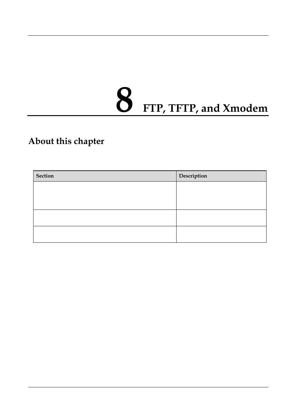Ftp, tftp, and xmodem, 8 ftp, tftp, and xmodem -1, About this chapter | Panasonic NN46240-501 User Manual | Page 134 / 237