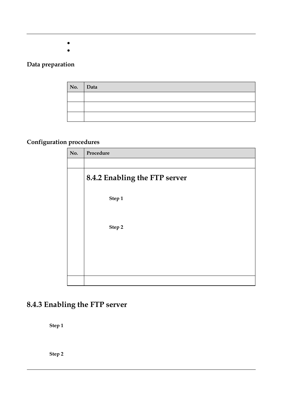 Data preparation, Configuration procedures, 2 enabling the ftp server | 3 enabling the ftp server, 2 enabling the ftp server -6, 2 logging on to the ftp server -8 | Panasonic NN46240-501 User Manual | Page 143 / 237