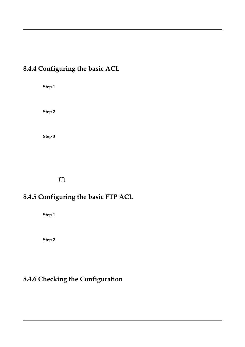 4 configuring the basic acl, 5 configuring the basic ftp acl, 6 checking the configuration | 3 configuring the basic acl -7, 4 configuring the basic ftp acl -7, 8 checking the configuration -12 | Panasonic NN46240-501 User Manual | Page 144 / 237