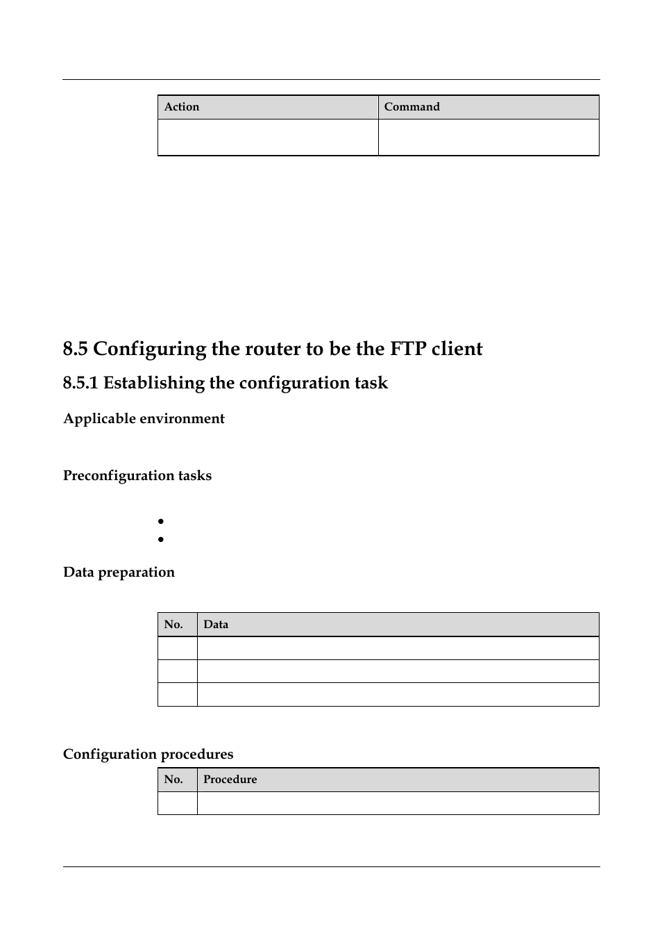 1 establishing the configuration task, Applicable environment, Preconfiguration tasks | Data preparation, 1 establishing the configuration task -8, 6 checking the, Configuration, Run the following commands to check the, Preceding configuration, Command | Panasonic NN46240-501 User Manual | Page 145 / 237