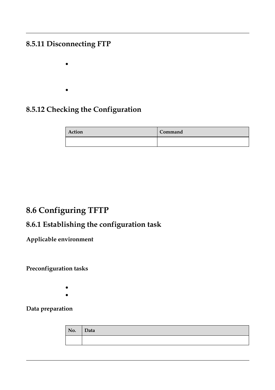 11 disconnecting ftp, 12 checking the configuration, 1 establishing the configuration task | Applicable environment, Preconfiguration tasks, Data preparation, 9 disconnecting ftp -11, 1 establishing the configuration task -12, 1 establishing the configuration task -13, Display ftp-server | Panasonic NN46240-501 User Manual | Page 150 / 237