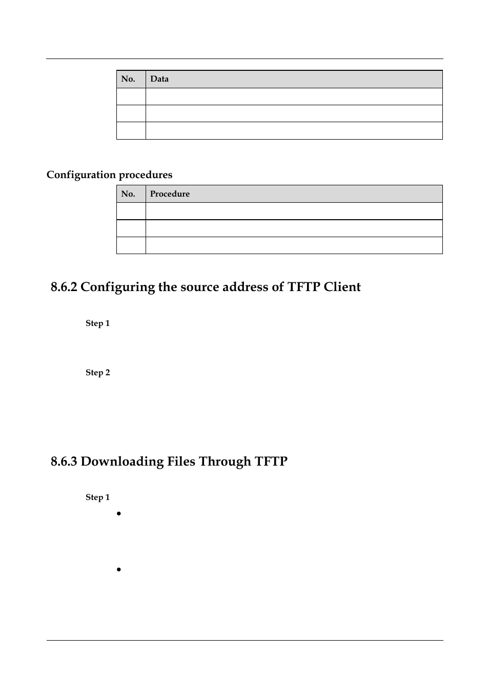 Configuration procedures, 2 configuring the source address of tftp client, 3 downloading files through tftp | 3 uploading files through tftp -13 | Panasonic NN46240-501 User Manual | Page 151 / 237