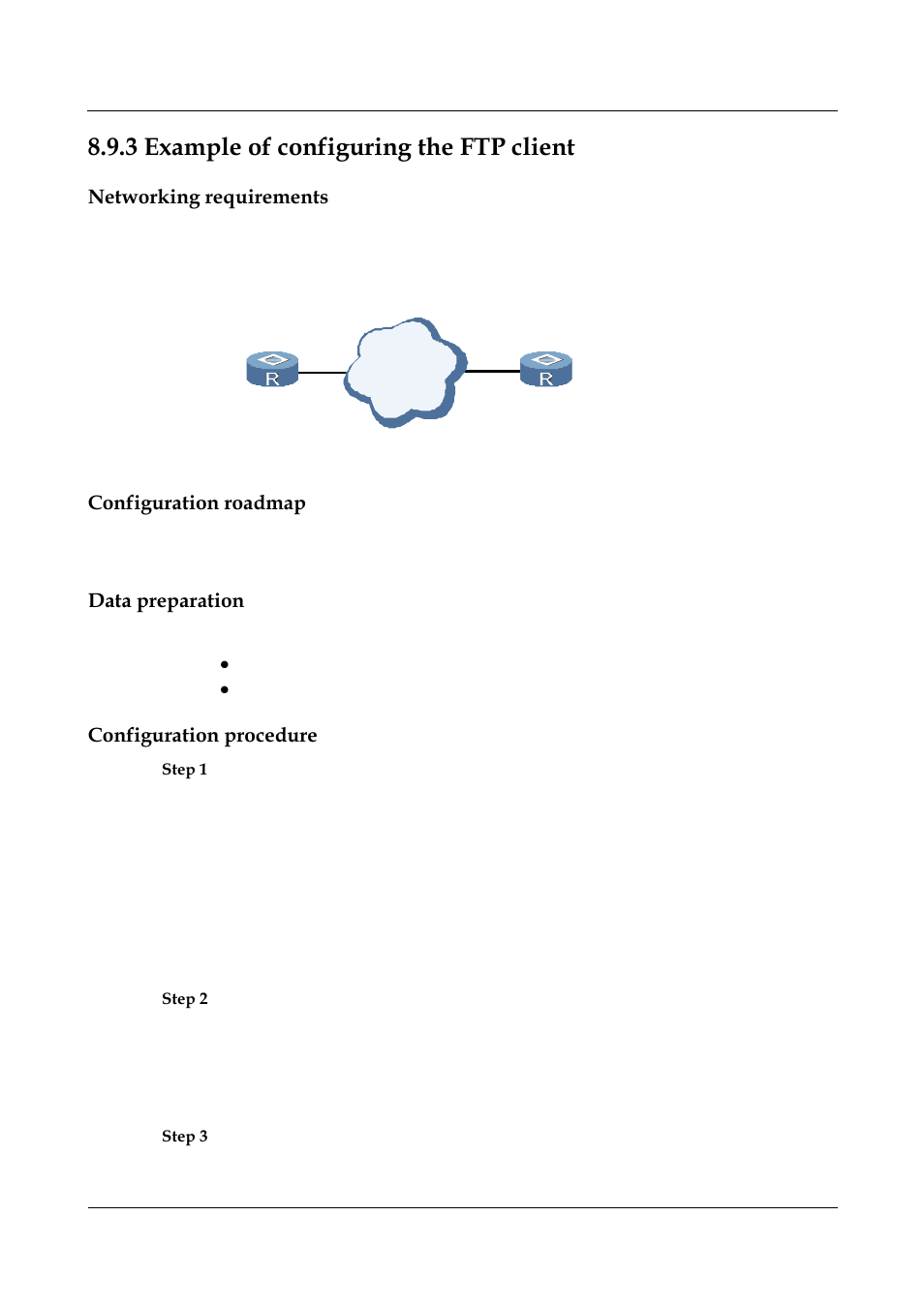 3 example of configuring the ftp client, Networking requirements, Configuration roadmap | Data preparation, Configuration procedure, 3 example of configuring the ftp client -19, Server | Panasonic NN46240-501 User Manual | Page 159 / 237