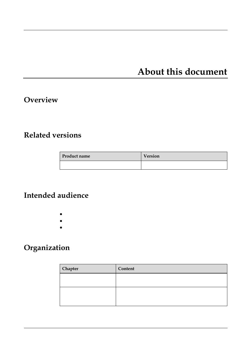 About this document, Overview, Related versions | Intended audience, Organization | Panasonic NN46240-501 User Manual | Page 16 / 237