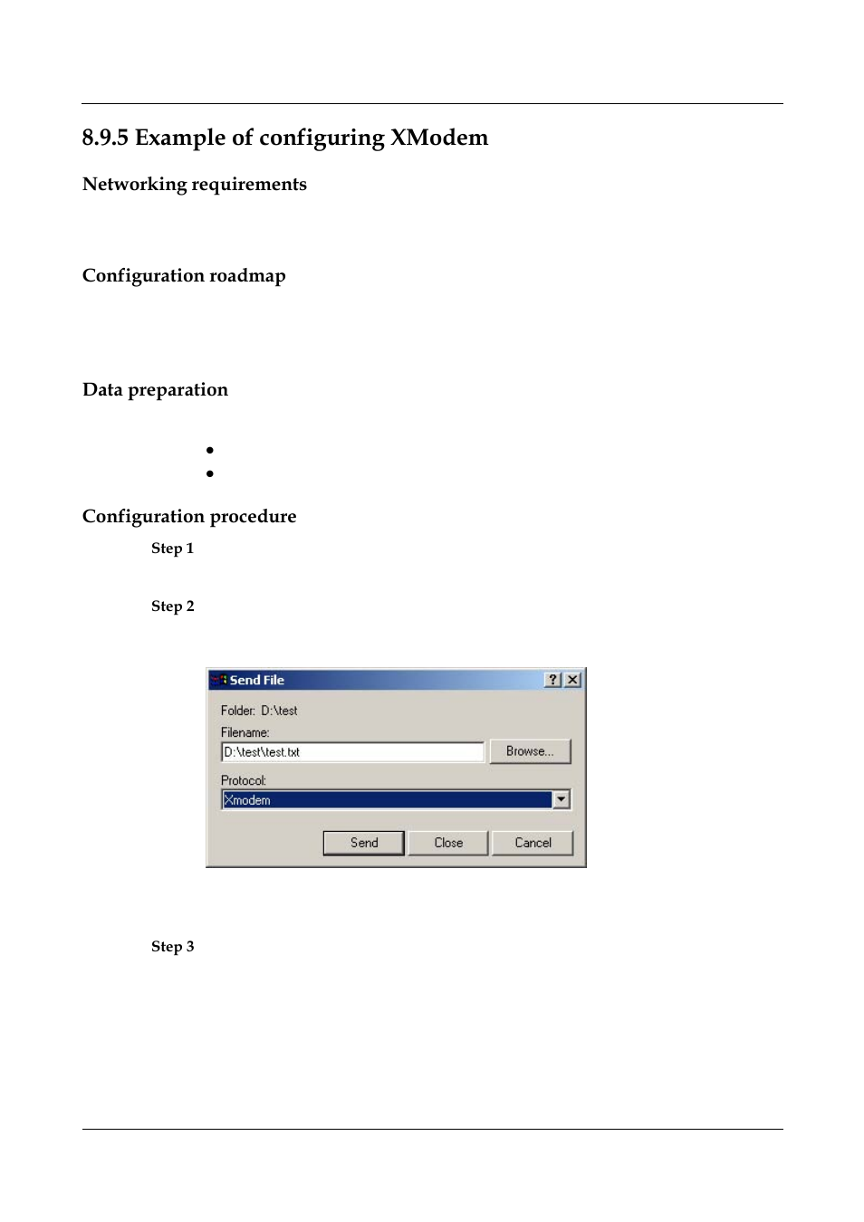 5 example of configuring xmodem, Networking requirements, Configuration roadmap | Data preparation, Configuration procedure, 5 example of configuring xmodem -22 | Panasonic NN46240-501 User Manual | Page 162 / 237