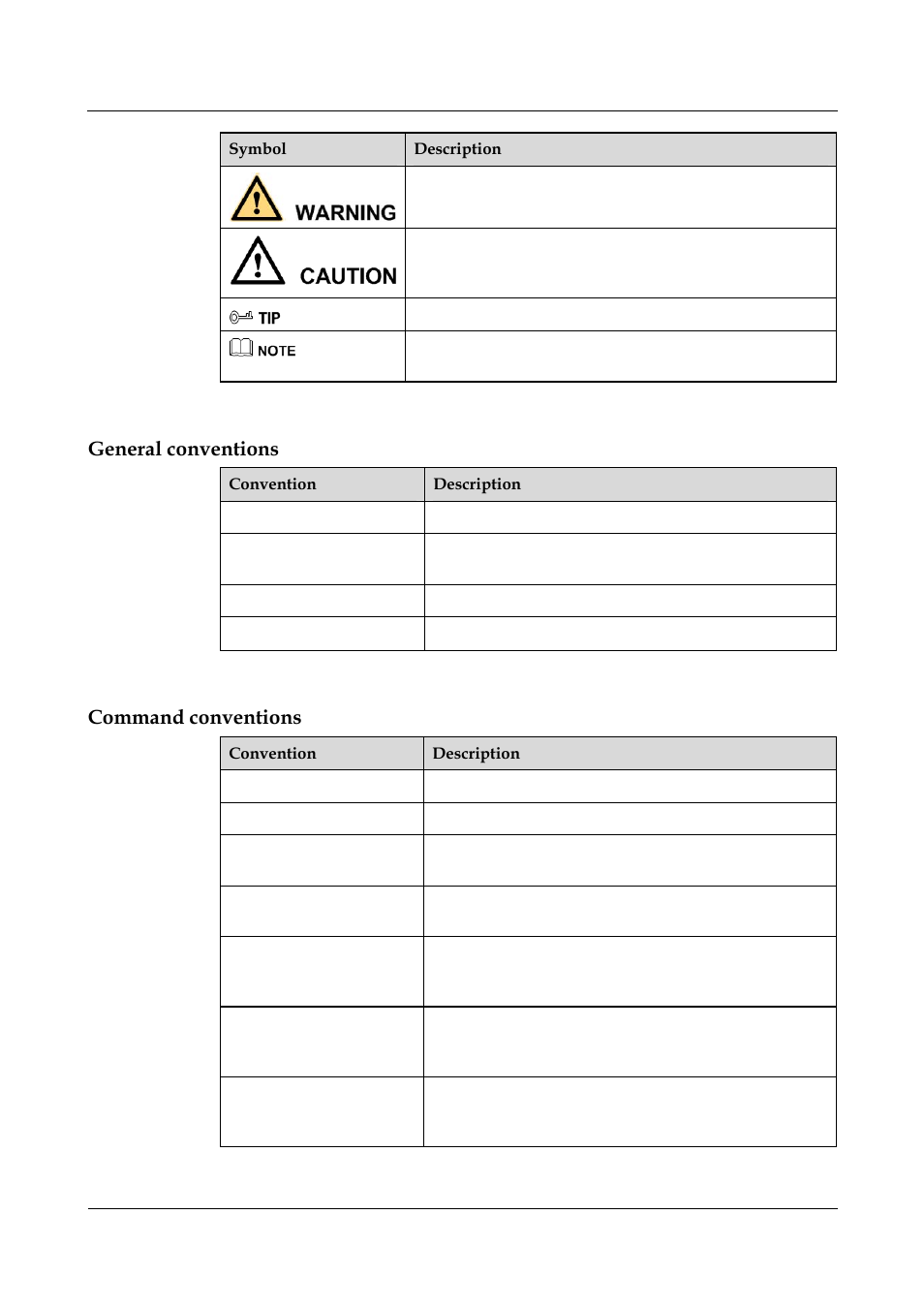 General conventions, Command conventions, Warning | Caution | Panasonic NN46240-501 User Manual | Page 18 / 237