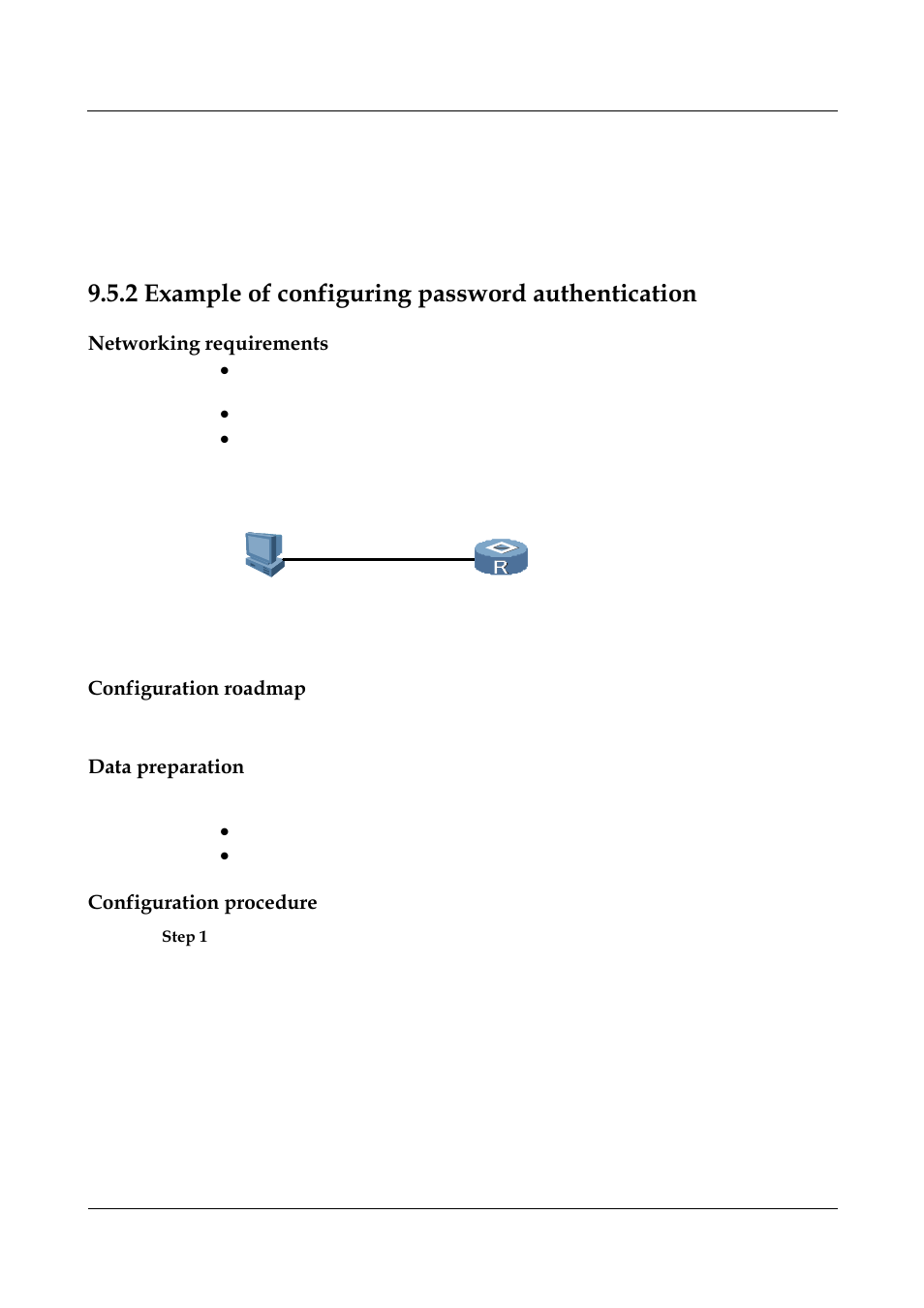 2 example of configuring password authentication, Networking requirements, Configuration roadmap | Data preparation, Configuration procedure, Example of configuring password authentication | Panasonic NN46240-501 User Manual | Page 183 / 237