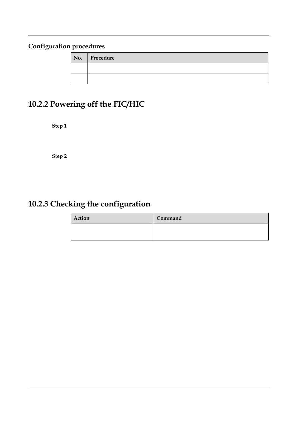 Configuration procedures, 2 powering off the fic/hic, 3 checking the configuration | 2 powering off the fic/hic -2, 4 checking the configuration -6, The system view appears. step 2 run, This command powers off the fic/hic. —end | Panasonic NN46240-501 User Manual | Page 193 / 237