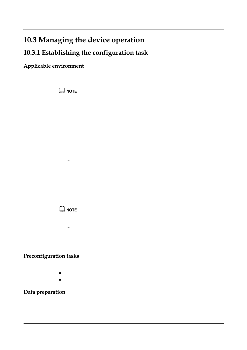 1 establishing the configuration task, Applicable environment, Preconfiguration tasks | Data preparation, 1 establishing the configuration task -9, Managing the device operation, 3 managing the device operation | Panasonic NN46240-501 User Manual | Page 194 / 237