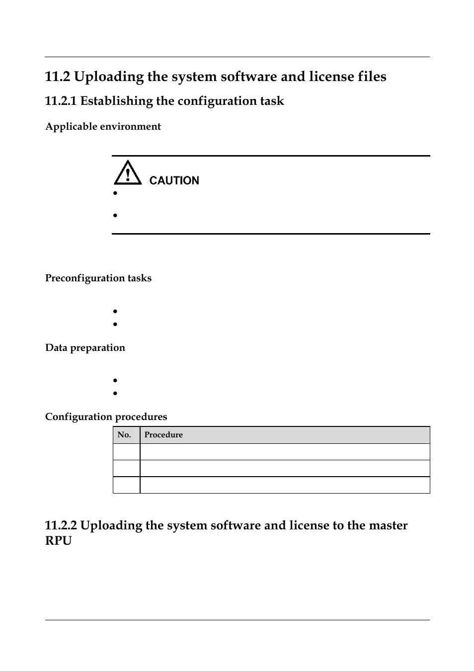 1 establishing the configuration task, Applicable environment, Preconfiguration tasks | Data preparation, Configuration procedures, 1 establishing the cofiguration task -5, 2 uploading the system software and license files | Panasonic NN46240-501 User Manual | Page 204 / 237