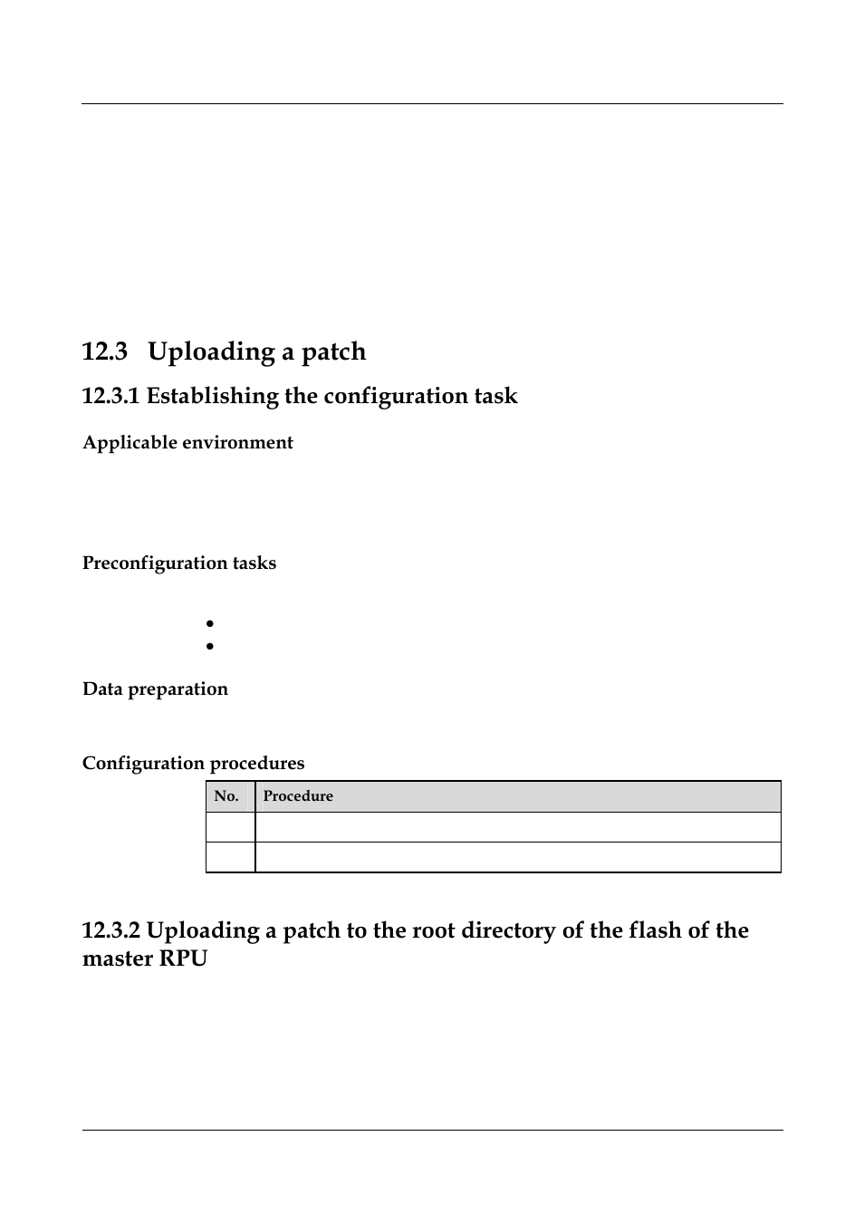 1 establishing the configuration task, Applicable environment, Preconfiguration tasks | Data preparation, Configuration procedures, 1 establishing the configuration task -5, 3 uploading a patch | Panasonic NN46240-501 User Manual | Page 215 / 237