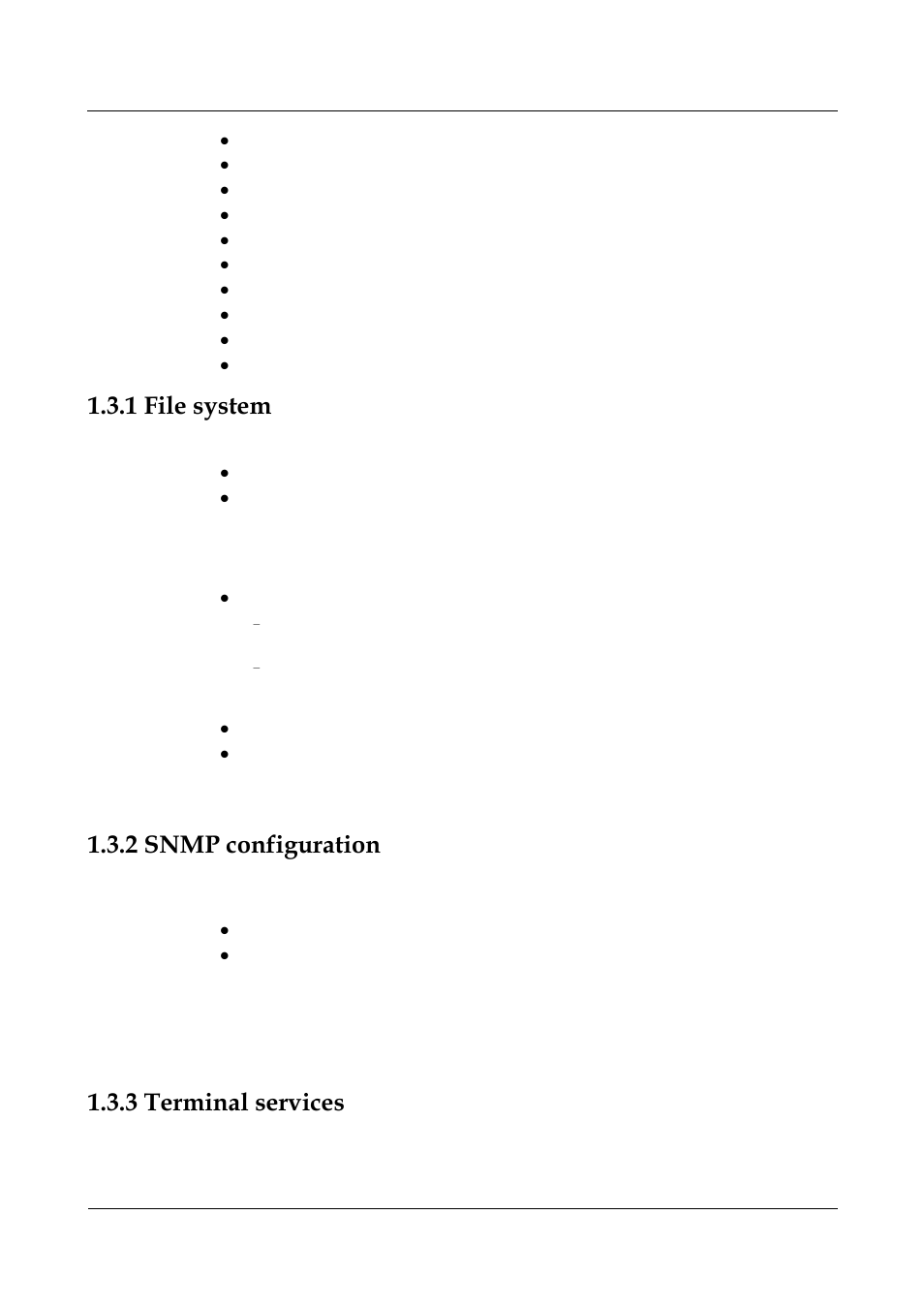 1 file system, 2 snmp configuration, 3 terminal services | 1 file system -10, 2 snmp configuration -10, 3 terminal services -10 | Panasonic NN46240-501 User Manual | Page 36 / 237