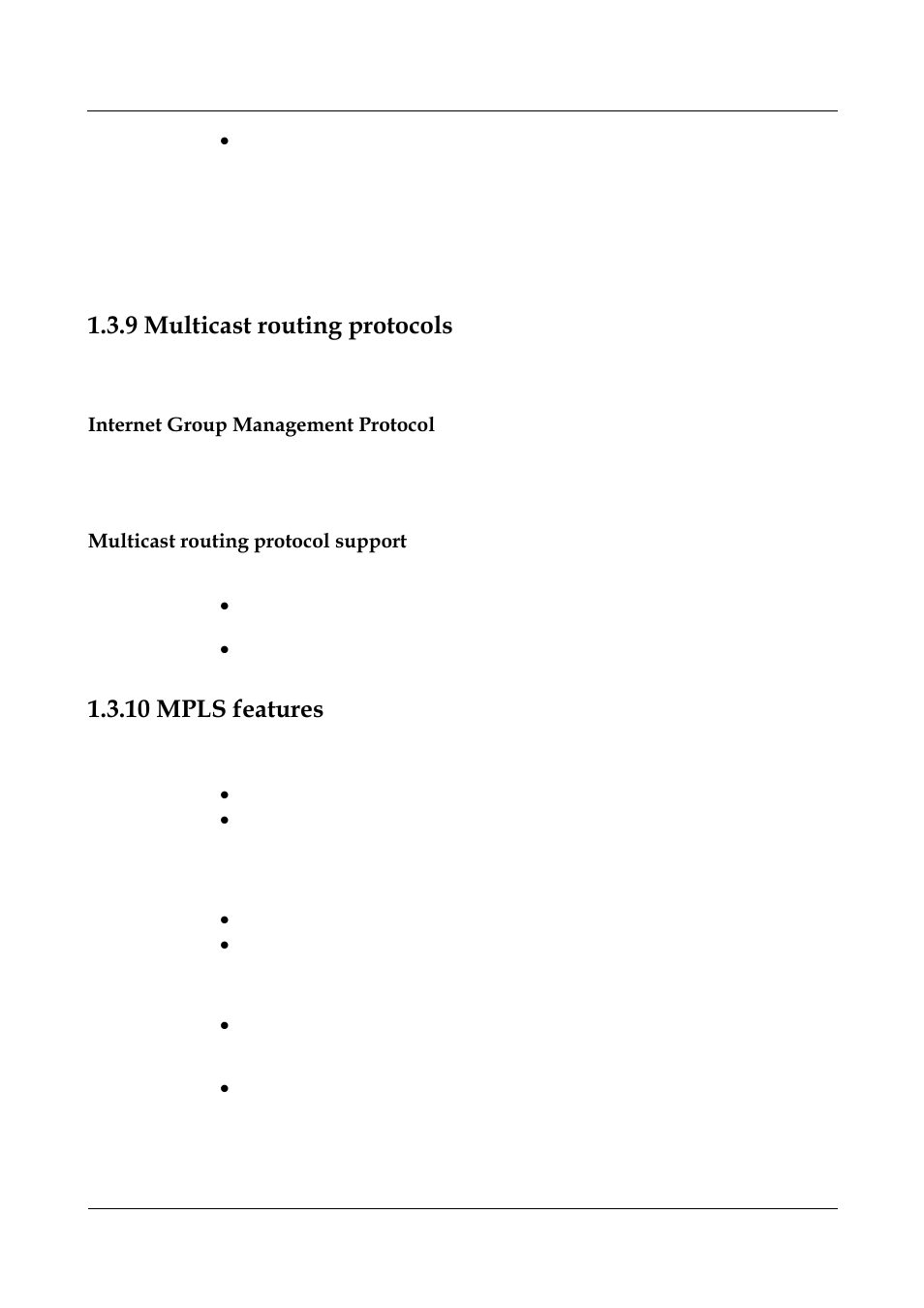 9 multicast routing protocols, Internet group management protocol, Multicast routing protocol support | 10 mpls features, 9 multicast routing protocols -14, 10 mpls features -14, Multicast routing protocols | Panasonic NN46240-501 User Manual | Page 40 / 237