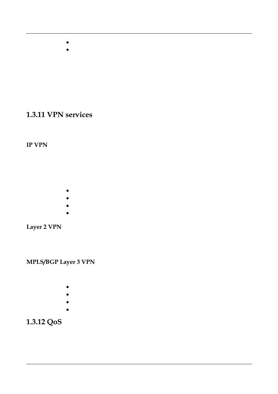 11 vpn services, Ip vpn, Layer 2 vpn | Mpls/bgp layer 3 vpn, 12 qos, 11 vpn services -15, 12 qos -15, Vpn services | Panasonic NN46240-501 User Manual | Page 41 / 237