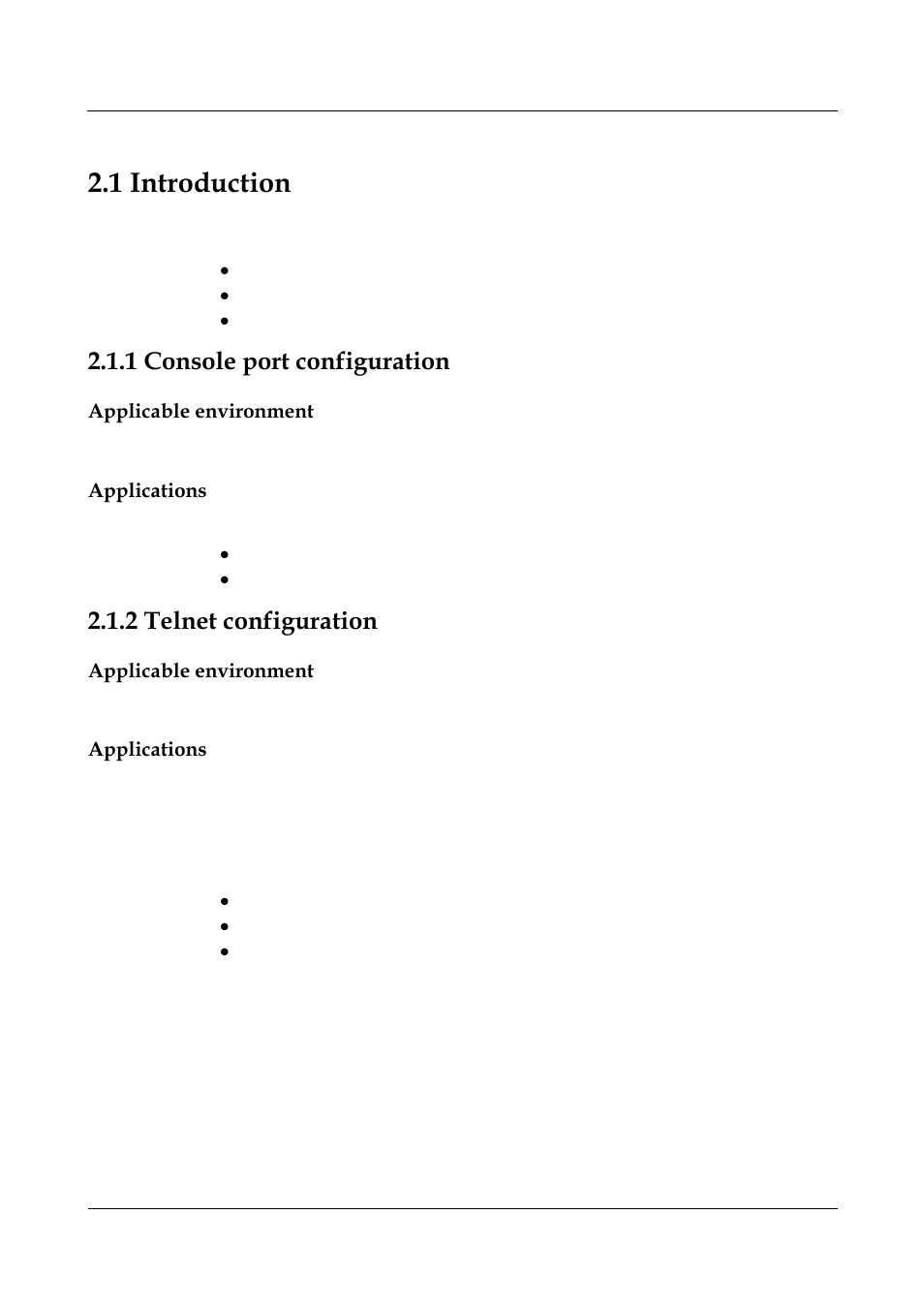1 console port configuration, Applicable environment, Applications | 2 telnet configuration, 1 console port configuration -2, 2 telnet configuration -2, 1 introduction | Panasonic NN46240-501 User Manual | Page 49 / 237