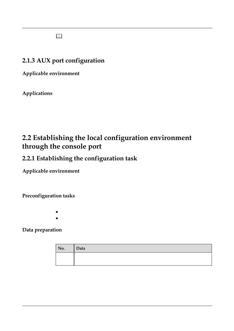 3 aux port configuration, Applicable environment, Applications | 1 establishing the configuration task, Preconfiguration tasks, Data preparation, 3 aux port configuration -3, 1 establishing the configuration task -3, 1 introduction, Aux port configuration | Panasonic NN46240-501 User Manual | Page 50 / 237