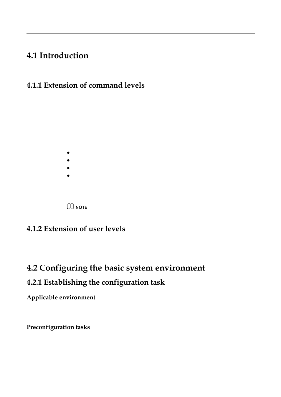 1 extension of command levels, 2 extension of user levels, 1 establishing the configuration task | Applicable environment, Preconfiguration tasks, 1 extension of command levels -2, 2 extension of user levels -2, 1 establishing the configuration task -2, 1 introduction, 2 configuring the basic system environment | Panasonic NN46240-501 User Manual | Page 81 / 237