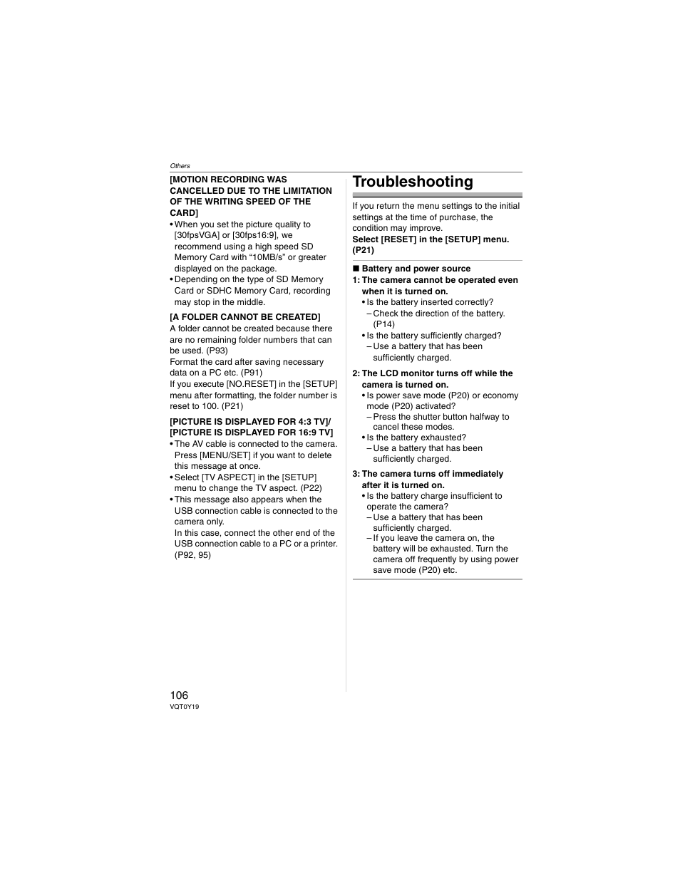 Troubleshooting | Panasonic DMC-FX50 User Manual | Page 106 / 128