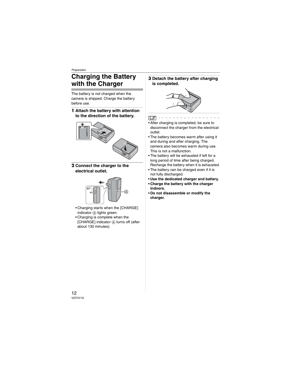 Charging the battery with the charger | Panasonic DMC-FX50 User Manual | Page 12 / 128