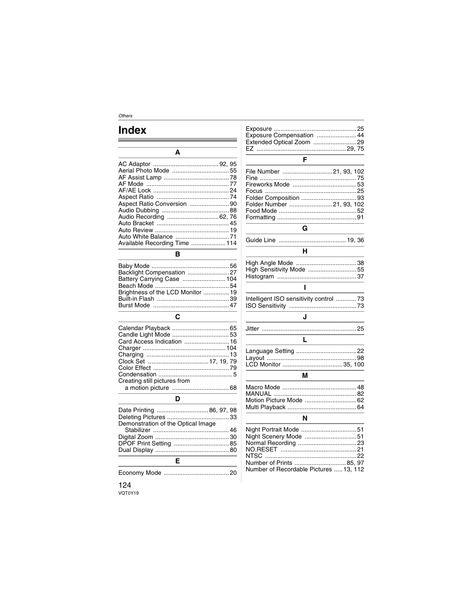 Index | Panasonic DMC-FX50 User Manual | Page 124 / 128
