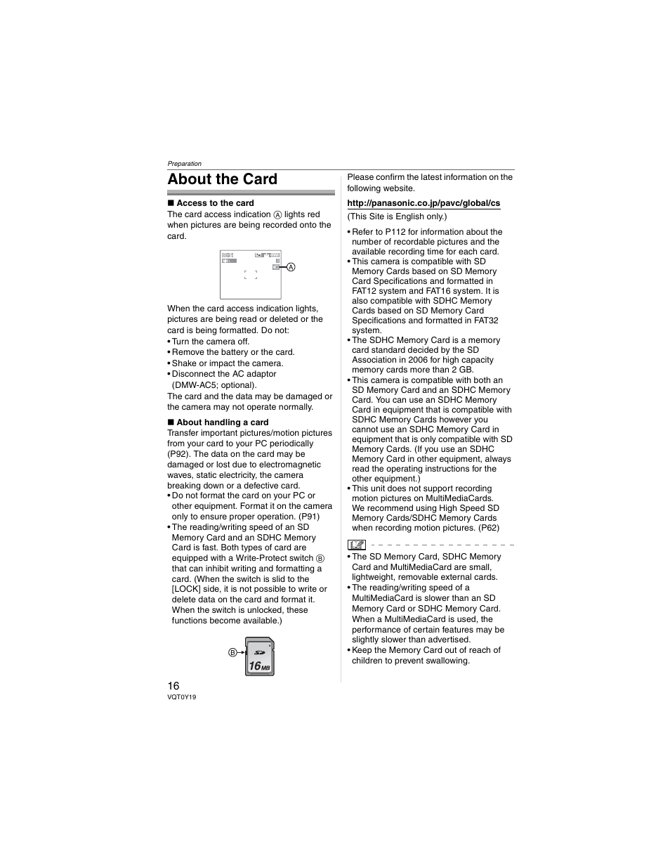 About the card | Panasonic DMC-FX50 User Manual | Page 16 / 128