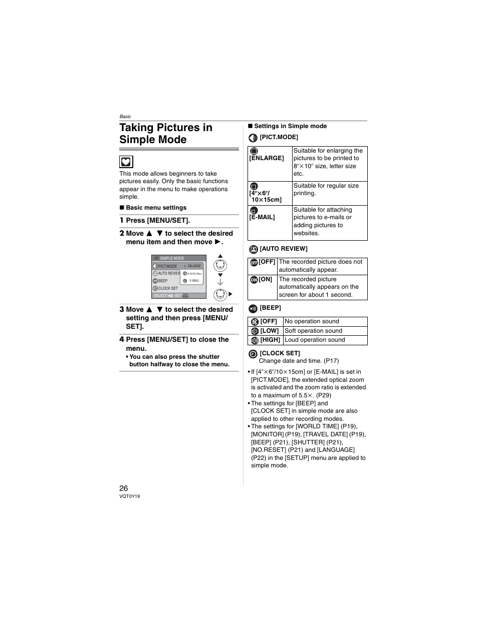 Taking pictures in simple mode | Panasonic DMC-FX50 User Manual | Page 26 / 128