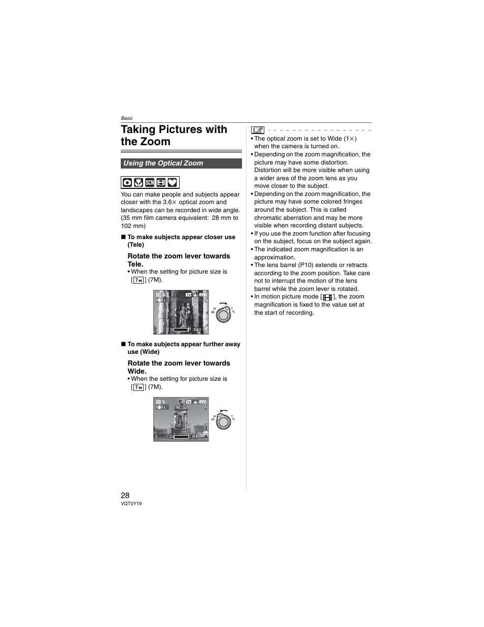 Taking pictures with the zoom | Panasonic DMC-FX50 User Manual | Page 28 / 128