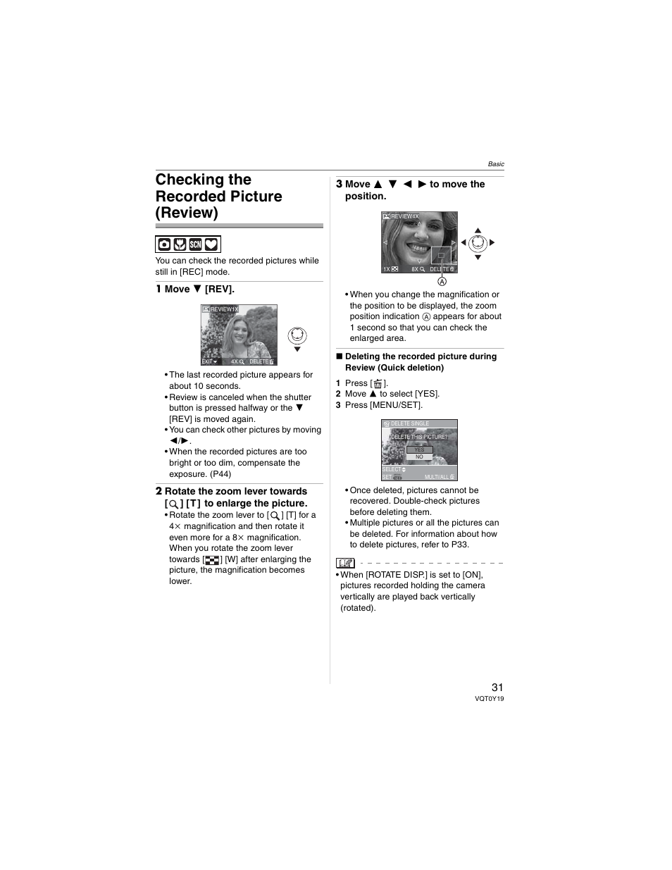 Checking the recorded picture (review) | Panasonic DMC-FX50 User Manual | Page 31 / 128