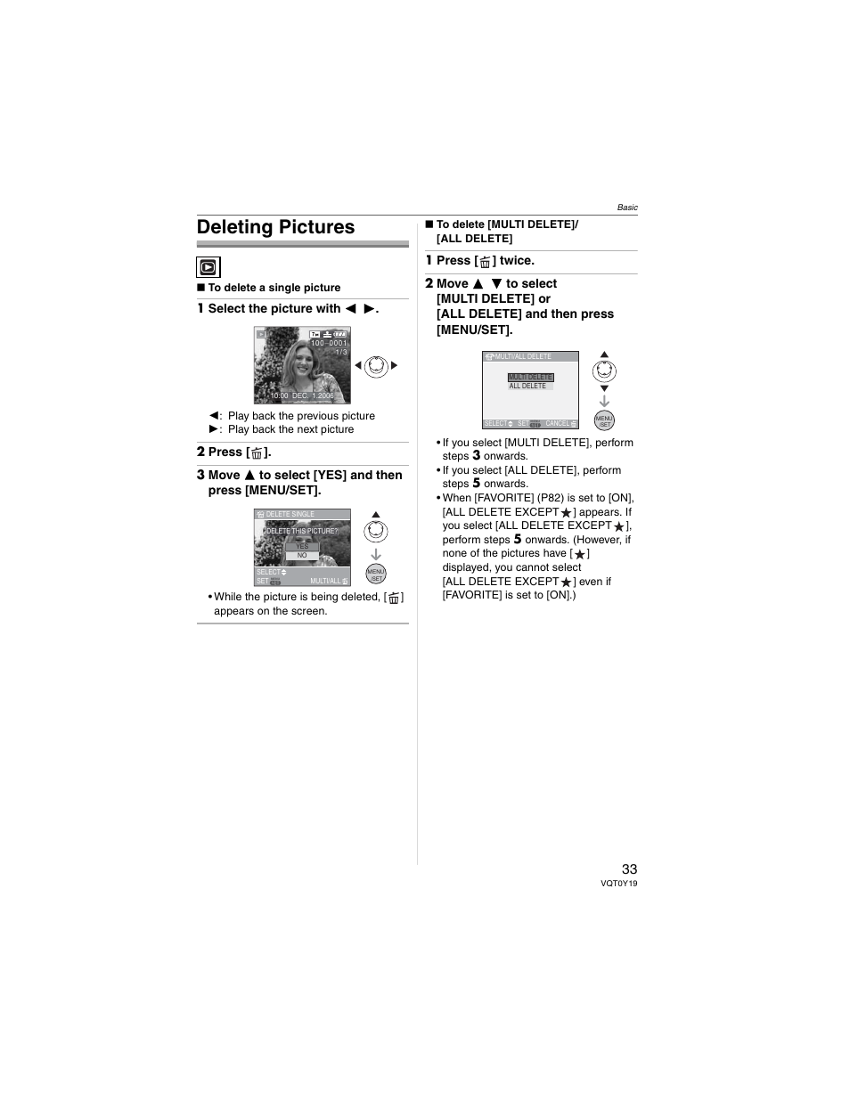 Deleting pictures | Panasonic DMC-FX50 User Manual | Page 33 / 128