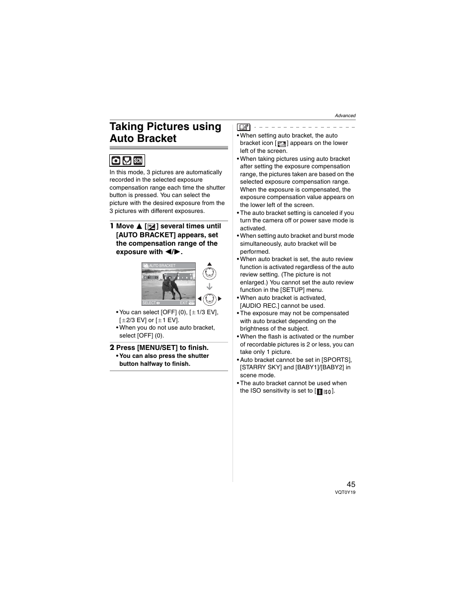 Taking pictures using auto bracket | Panasonic DMC-FX50 User Manual | Page 45 / 128