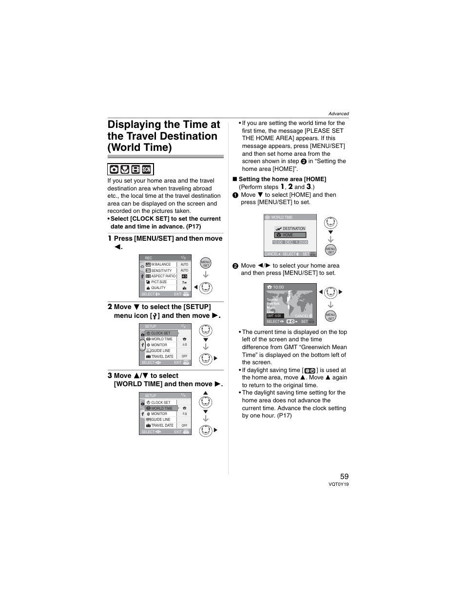 3 move  /  to select [world time] and then move | Panasonic DMC-FX50 User Manual | Page 59 / 128