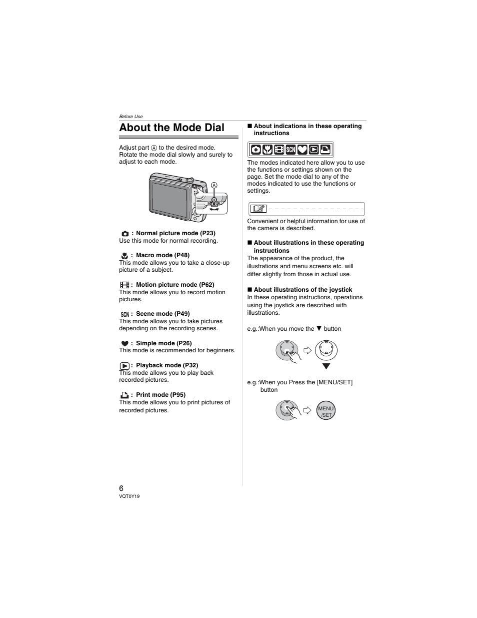 About the mode dial | Panasonic DMC-FX50 User Manual | Page 6 / 128