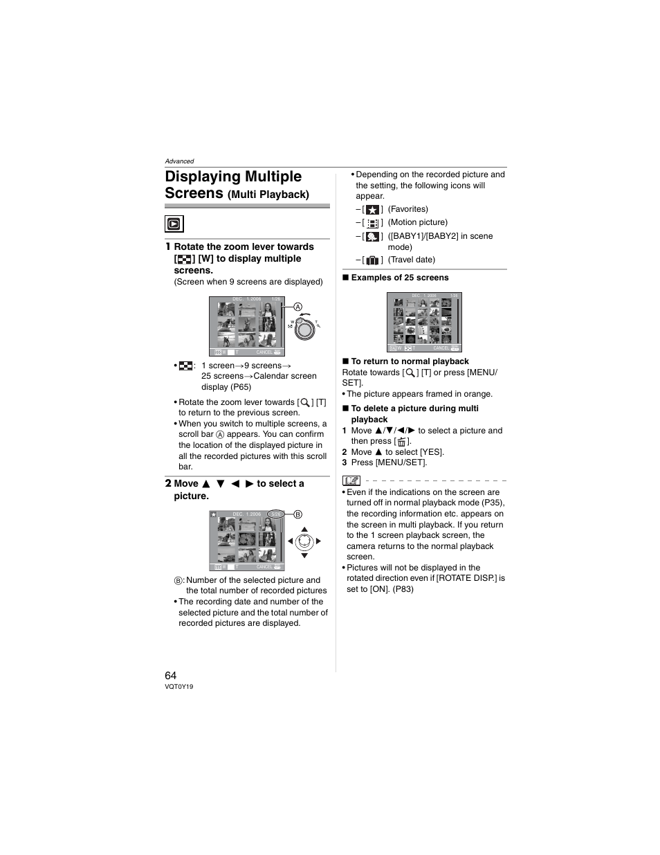 Displaying multiple screens (multi playback), Displaying multiple screens, Multi playback) | Panasonic DMC-FX50 User Manual | Page 64 / 128