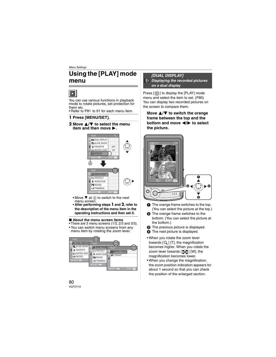 Using the [play] mode menu, Dual display | Panasonic DMC-FX50 User Manual | Page 80 / 128