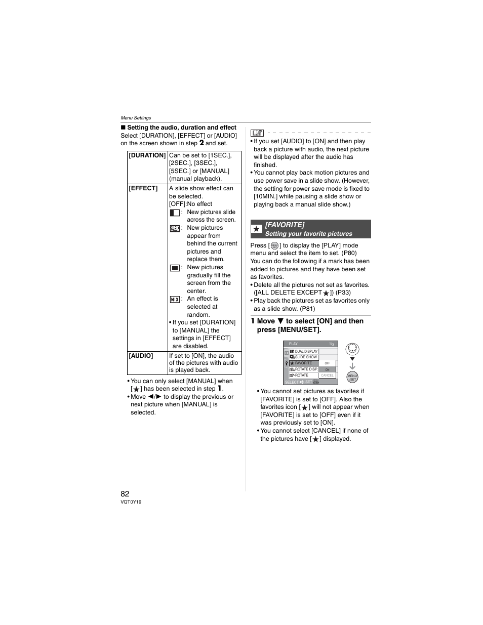 1 move  to select [on] and then press [menu/set, Favorite | Panasonic DMC-FX50 User Manual | Page 82 / 128