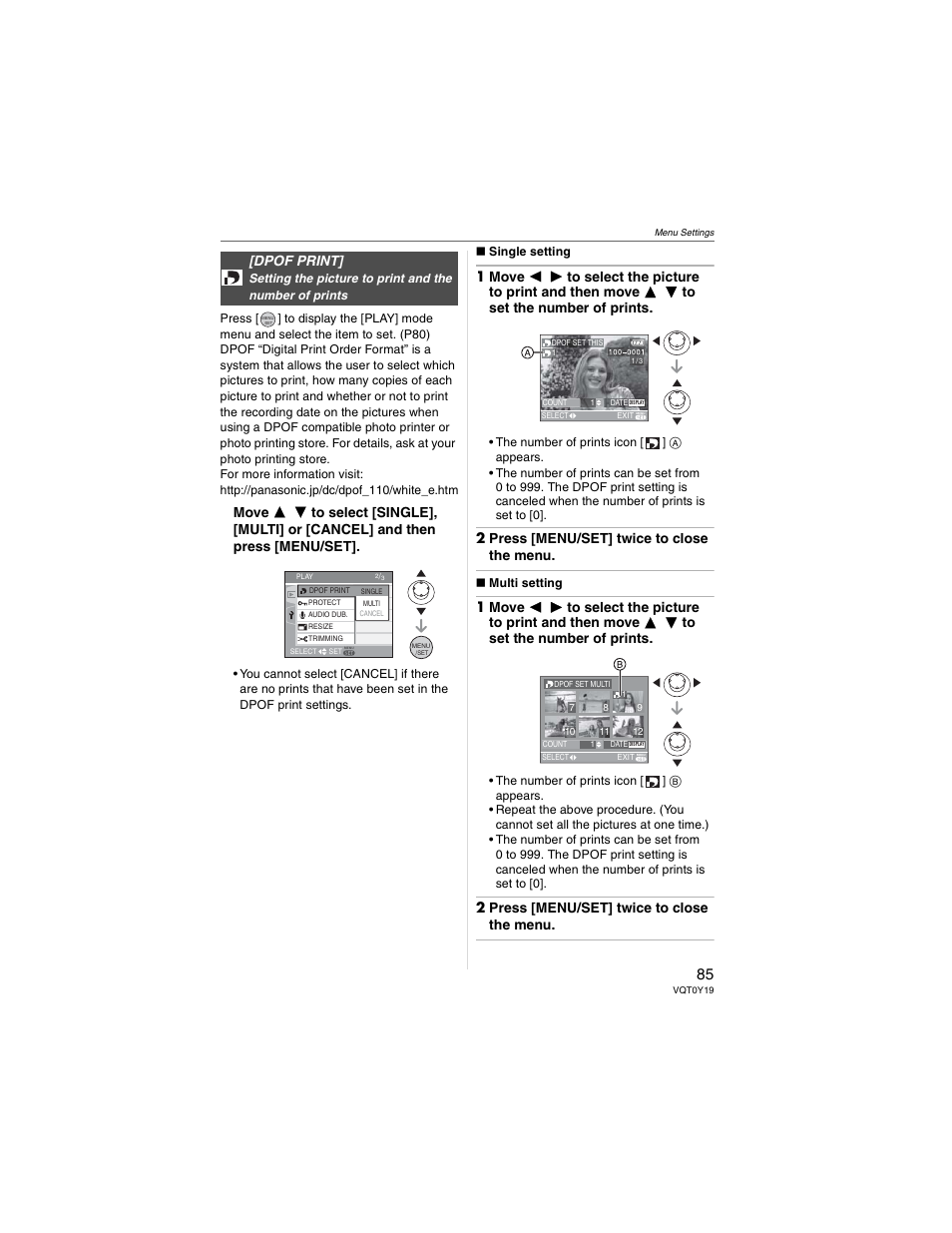 2 press [menu/set] twice to close the menu | Panasonic DMC-FX50 User Manual | Page 85 / 128