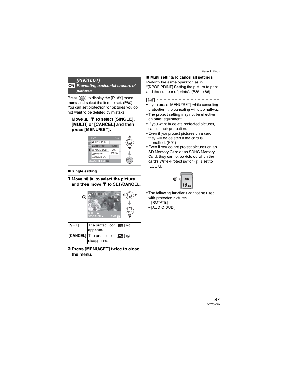 Protect | Panasonic DMC-FX50 User Manual | Page 87 / 128